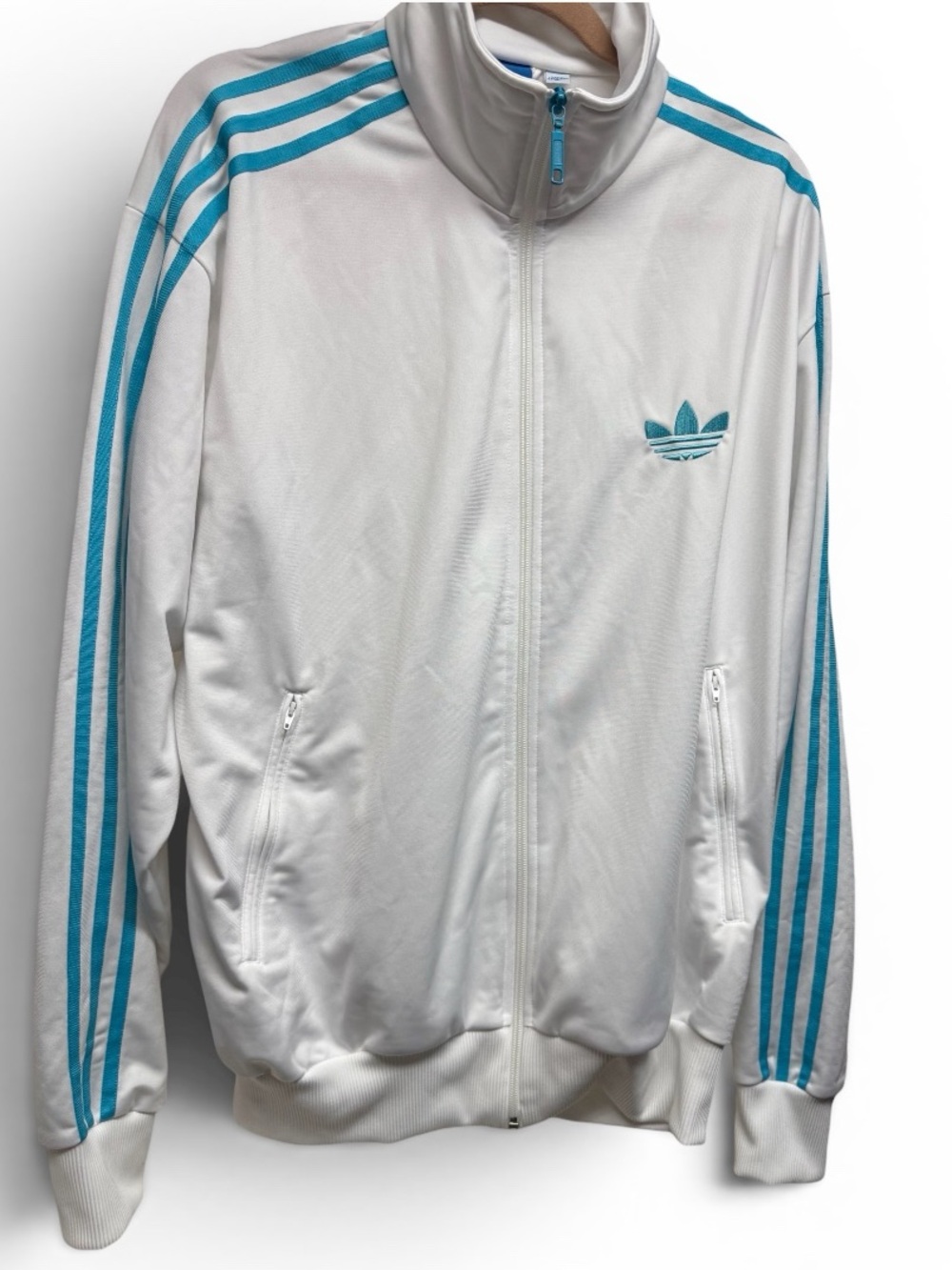 Adidas Originals Firebird Track Jacket White & Cyan Blue Trefoil - Men’s XL